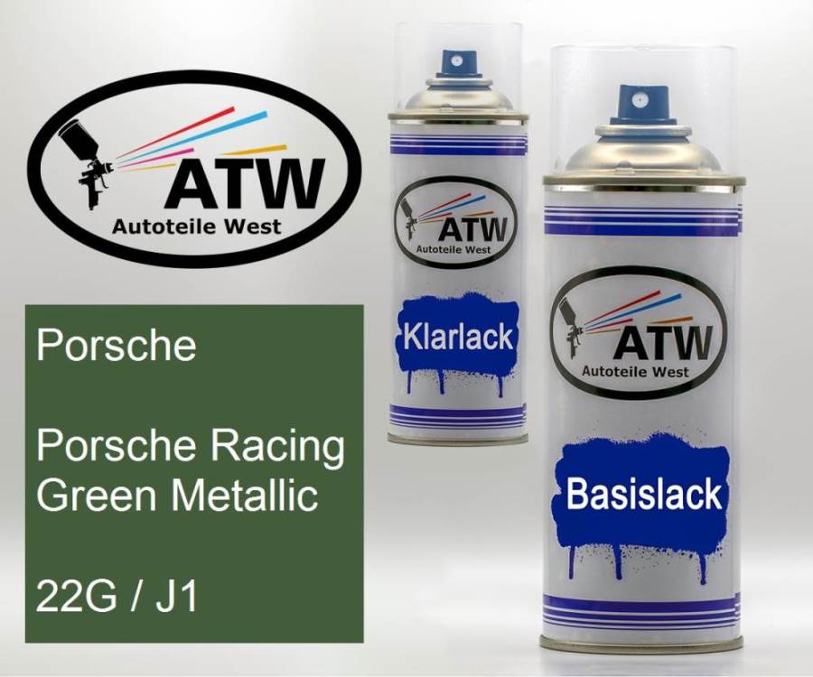 Porsche, Porsche Racing Green Metallic, 22G / J1: 400ml Sprühdose + 400ml Klarlack - Set, von ATW Autoteile West.